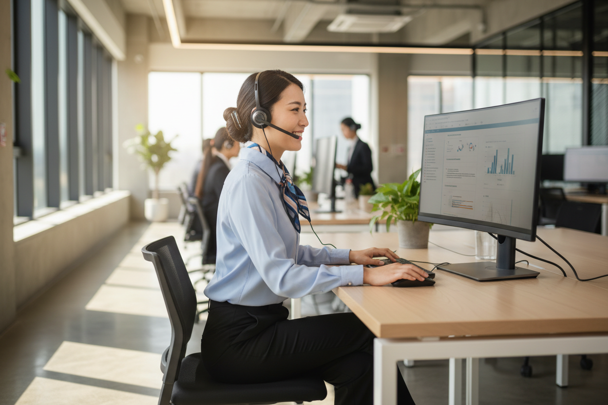 Chinese woman answers customer service call
